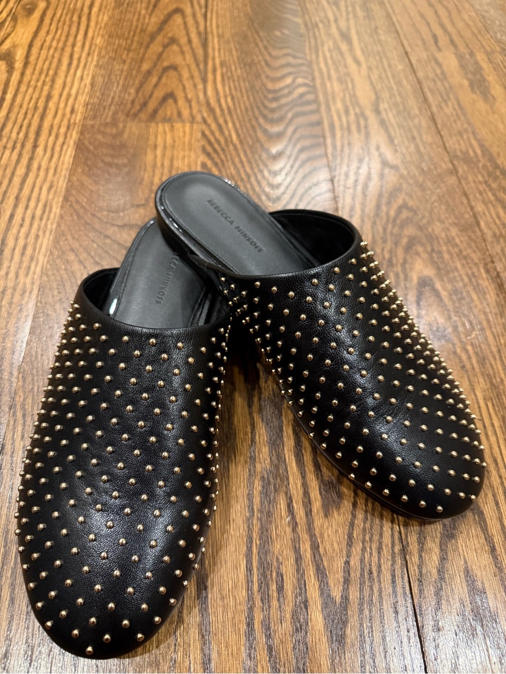 NWOT Rebecca Minkoff Black Leather Studded Slip-On Mules